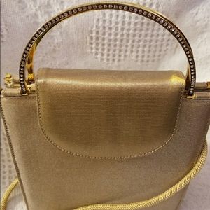 Stuart Weitzman gold and rhinestone evening bag